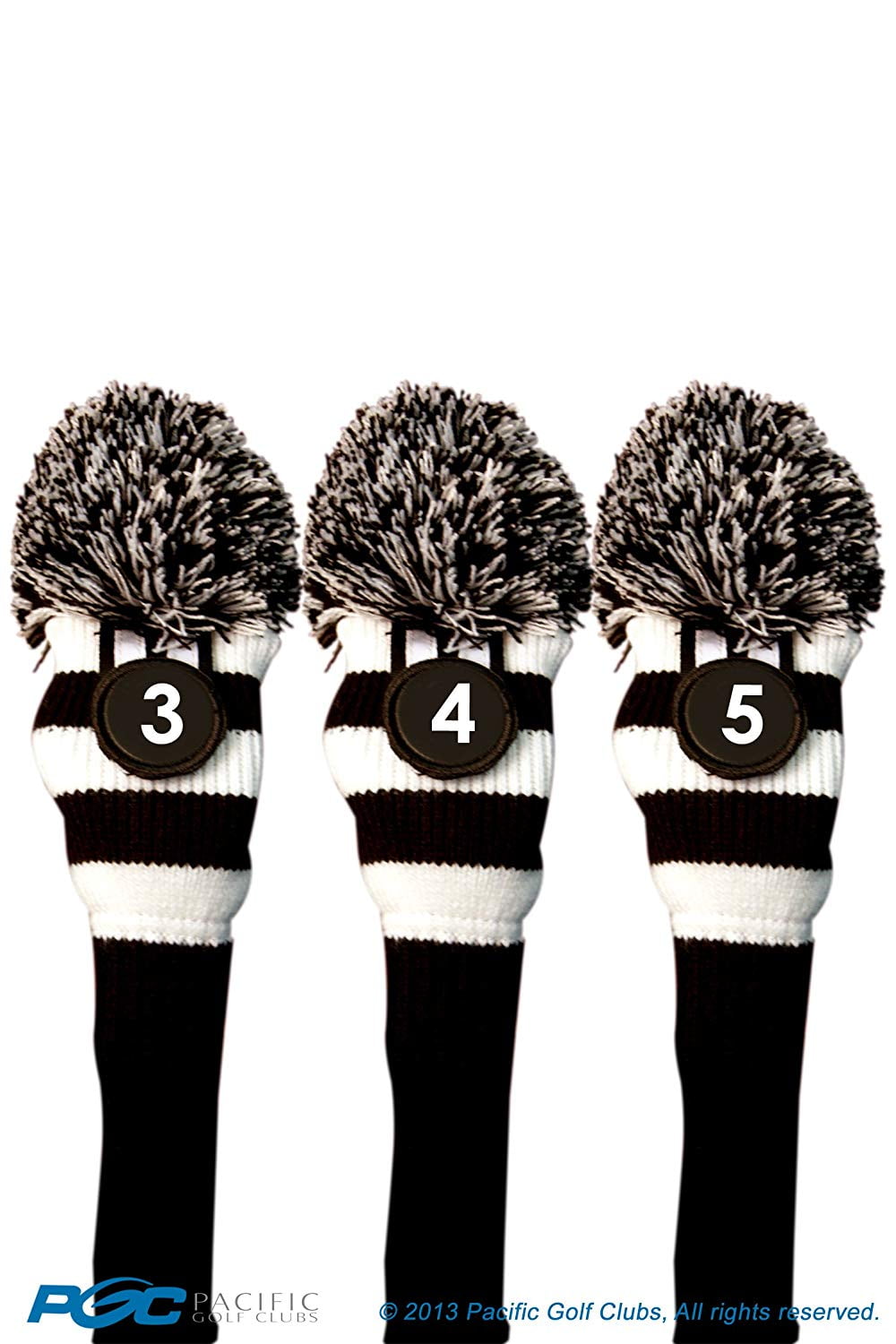 Majek #3, #4, & #5 Hybrid Combo Pack Rescue Utility Black & White Golf Headcover Knit Pom Pom Retro Classic Vintage Head Cover