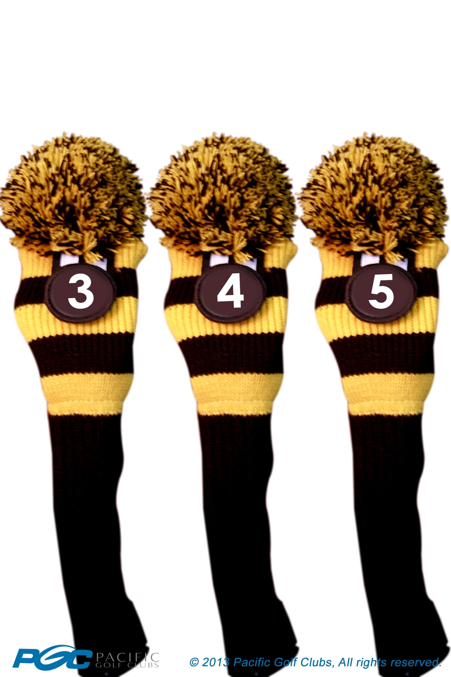 Majek #3, #4, & #5 Hybrid Combo Pack Rescue Utility Black & Yellow Golf Headcover Knit Pom Pom Retro Classic Vintage Head Cover