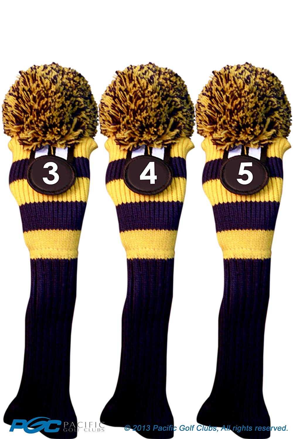 Majek #3, #4, & #5 Hybrid Combo Pack Rescue Utility Blue & Yellow Golf Headcover Knit Pom Pom Retro Classic Vintage Head Cover