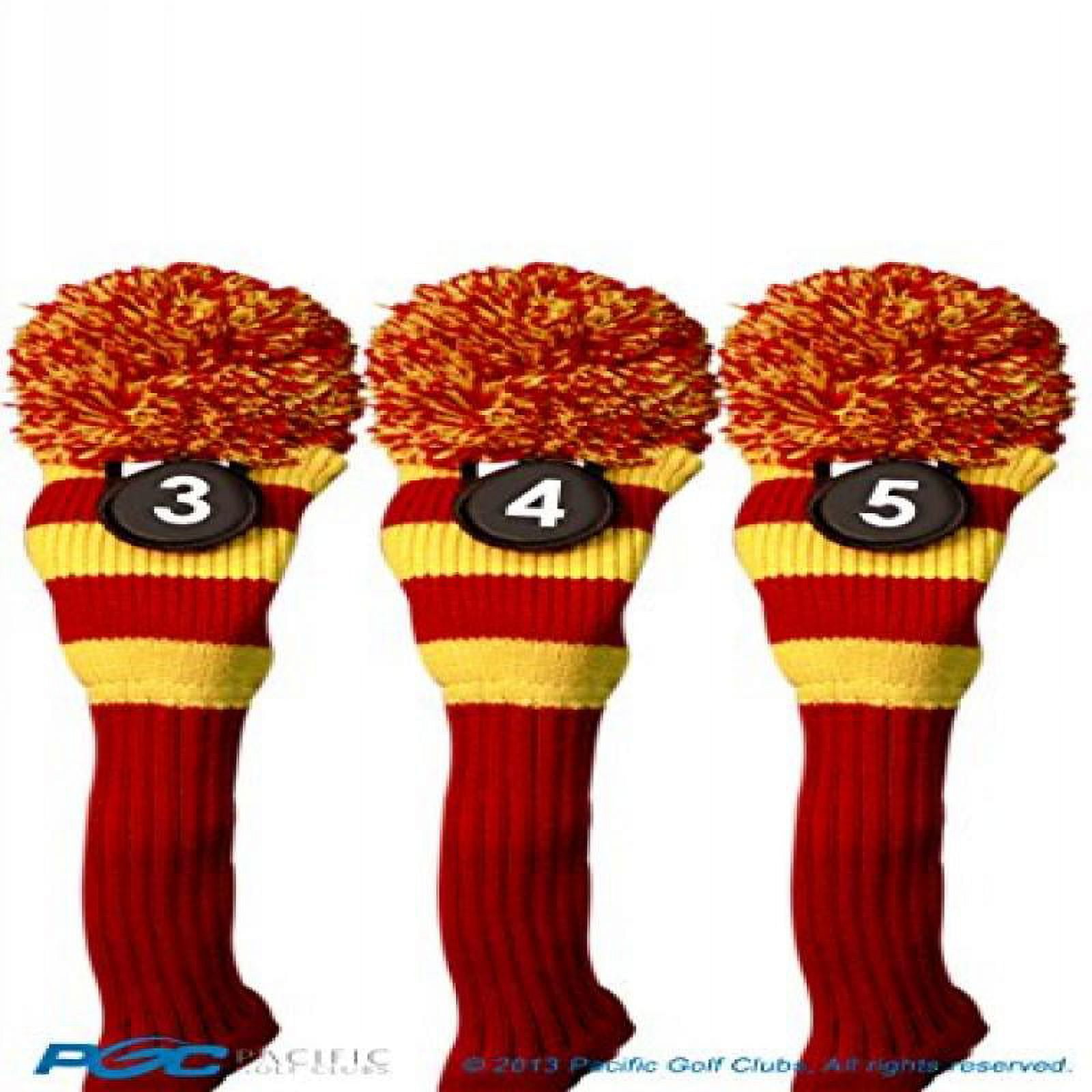 Majek #3, #4, & #5 Hybrid Combo Pack Rescue Utility Red & Yellow Golf Headcover Knit Pom Pom Retro Classic Vintage Head Cover