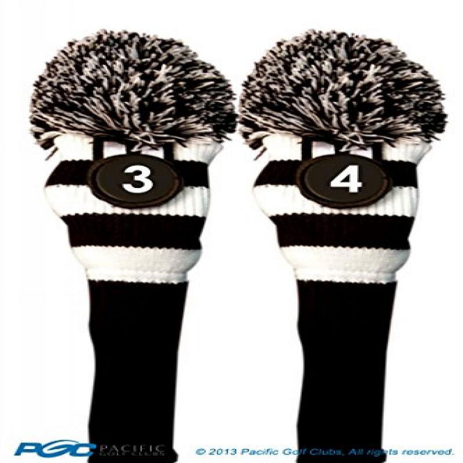 Majek #3 & #4 Hybrid Combo Pack Rescue Utility Black & White Golf Headcover Knit Pom Pom Retro Classic Vintage Head Cover