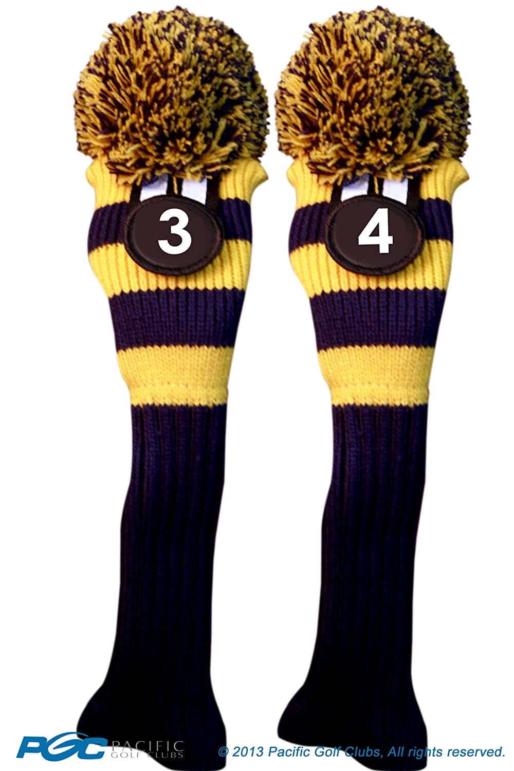 Majek #3 & #4 Hybrid Combo Pack Rescue Utility Blue & Yellow Golf Headcover Knit Pom Pom Retro Classic Vintage Head Cover