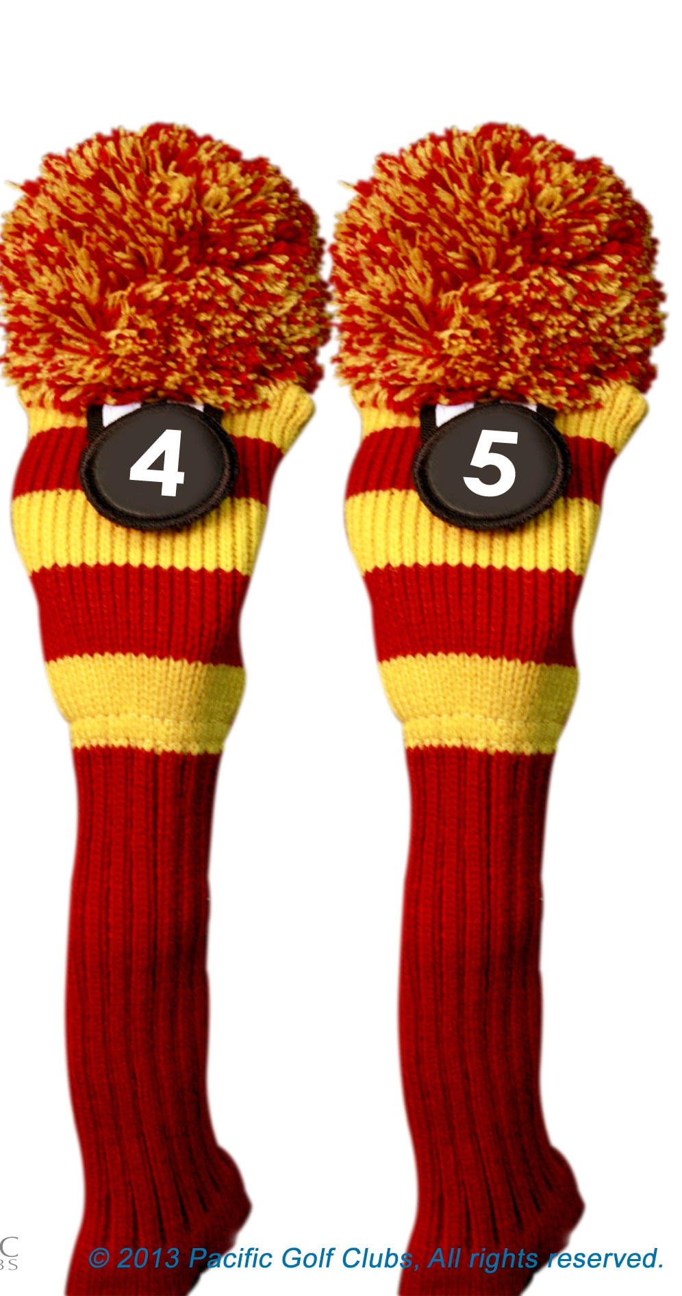 Majek #4 & 5 Hybrid Combo Pack Rescue Utility Red & Yellow Golf Headcover Knit Pom Pom Retro Classic Vintage Head Cover