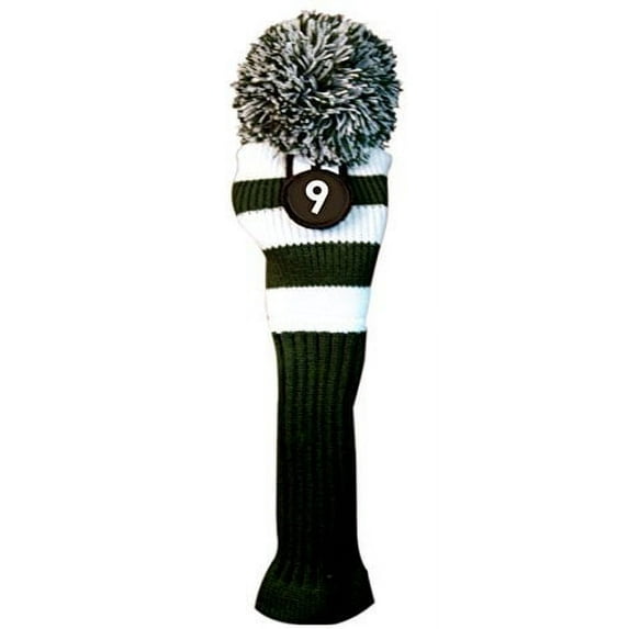 Majek #9 Fairway Metal Wood Green & White Golf Headcover Knit Pom Pom Retro Classic Vintage Head Cover