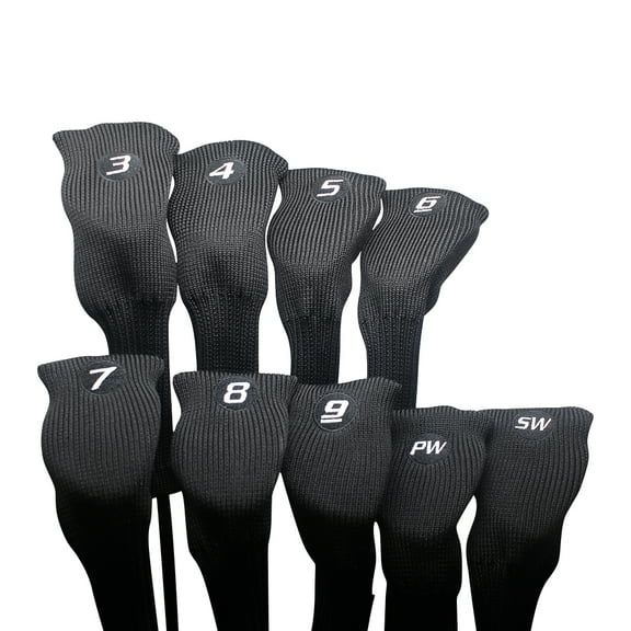 Majek All Hybrid Golf Club Black Headcover Set 3-SW. Neoprene Acrylic Head Covers 3 4 5 6 7 8 9 PW SW