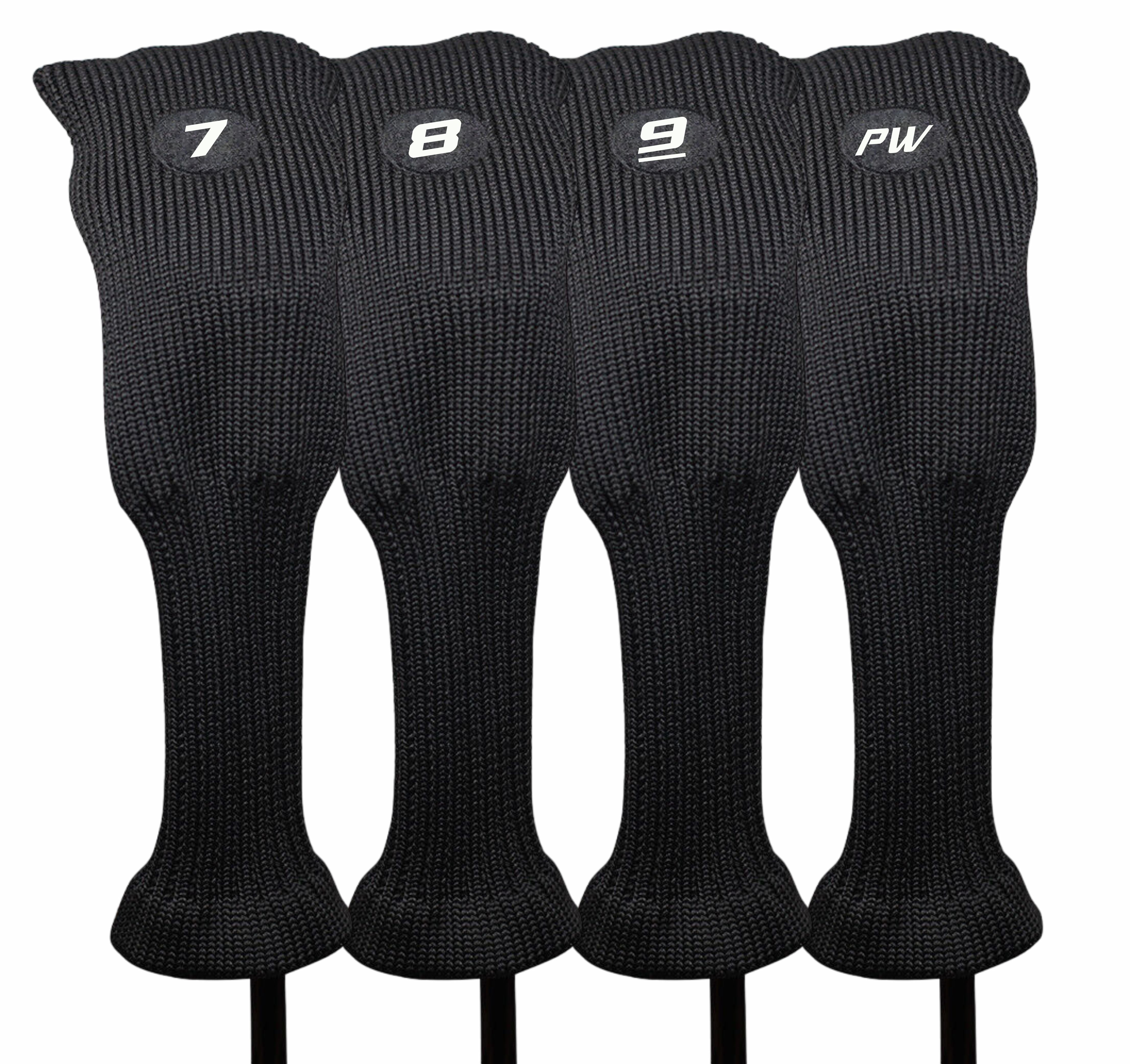 Majek All Hybrid Head Cover Golf Club Black Sleek Tight Fit Headcover Set 7-PW Acrylic Head Covers 7 8 9 PW Easy to See Large White Embroidered Numbers