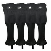Majek All Hybrid Head Cover Golf Club Black Sleek Tight Fit Headcover Set 7-PW Acrylic Head Covers 7 8 9 PW Easy to See Large White Embroidered Numbers