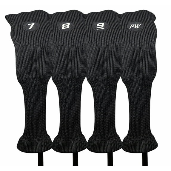 Majek All Hybrid Head Cover Golf Club Black Sleek Tight Fit Headcover Set 7-PW Acrylic Head Covers 7 8 9 PW Easy to See Large White Embroidered Numbers