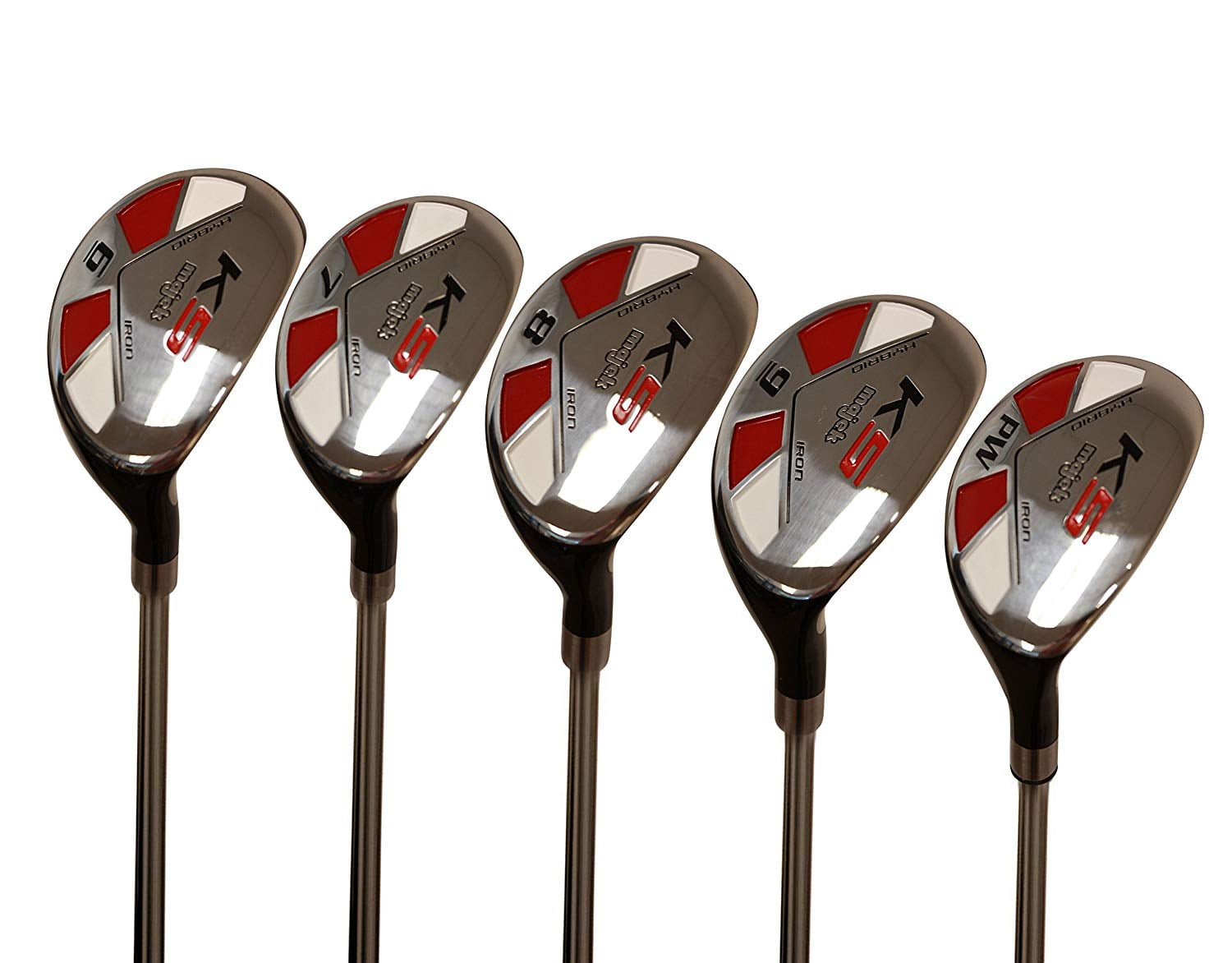 Majek Golf +1 inch Over Big & Tall Men's All True Hybrid Set, Includes: #6, 7, 8, 9, PW Regular Flex Graphite Shaft Utility R Flex Club (Tall 6'0"+/+1" Over) Midsize Black Pro Velvet Grip