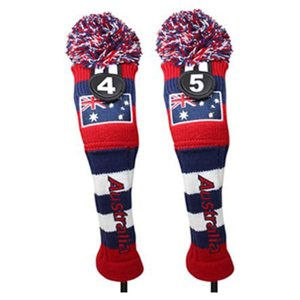 Majek Golf Australia 4 & 5 Hybrid Headcovers Pom Pom Knit Limited Edition Vintage Classic Traditional Flag Retro Head Cover