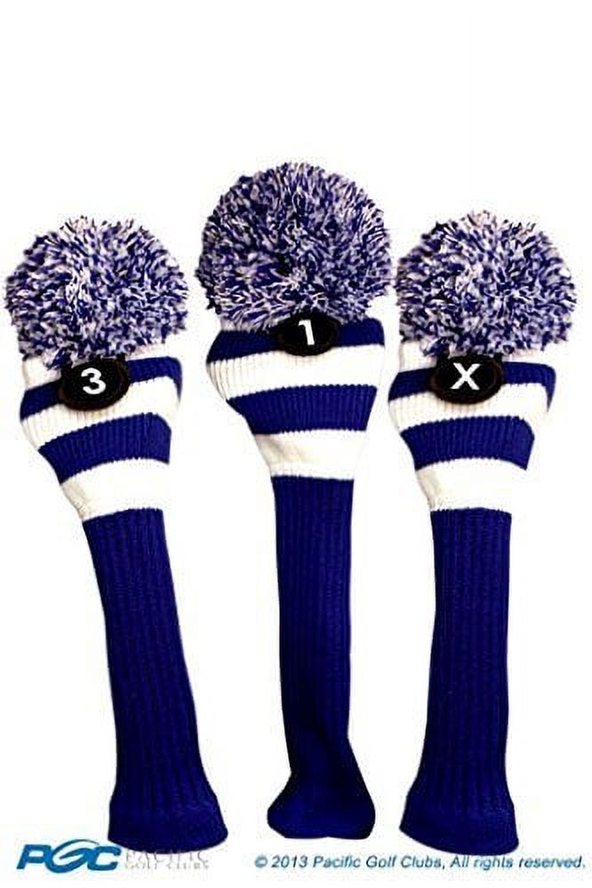 Majek Golfschlägerhauben Set – 6 Stück, Weiß-blaue Pom-Pom-Hauben Für Driver & Fairwayhölzer (1,3,5,7,9,X)