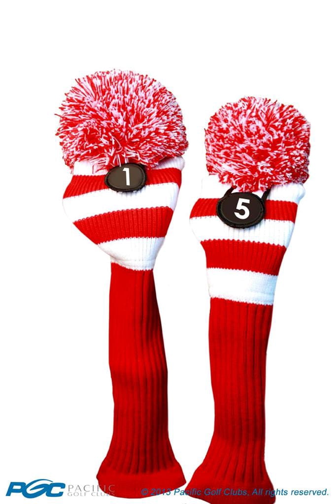 Majek Golf Club 1 5 White and Red Limited Edition Driver and Fairway Wood Head Covers Fits 460cc Drivers Tour Knit Retro Vintage Pom Classic Long Neck Metal Longneck Woods Headcovers