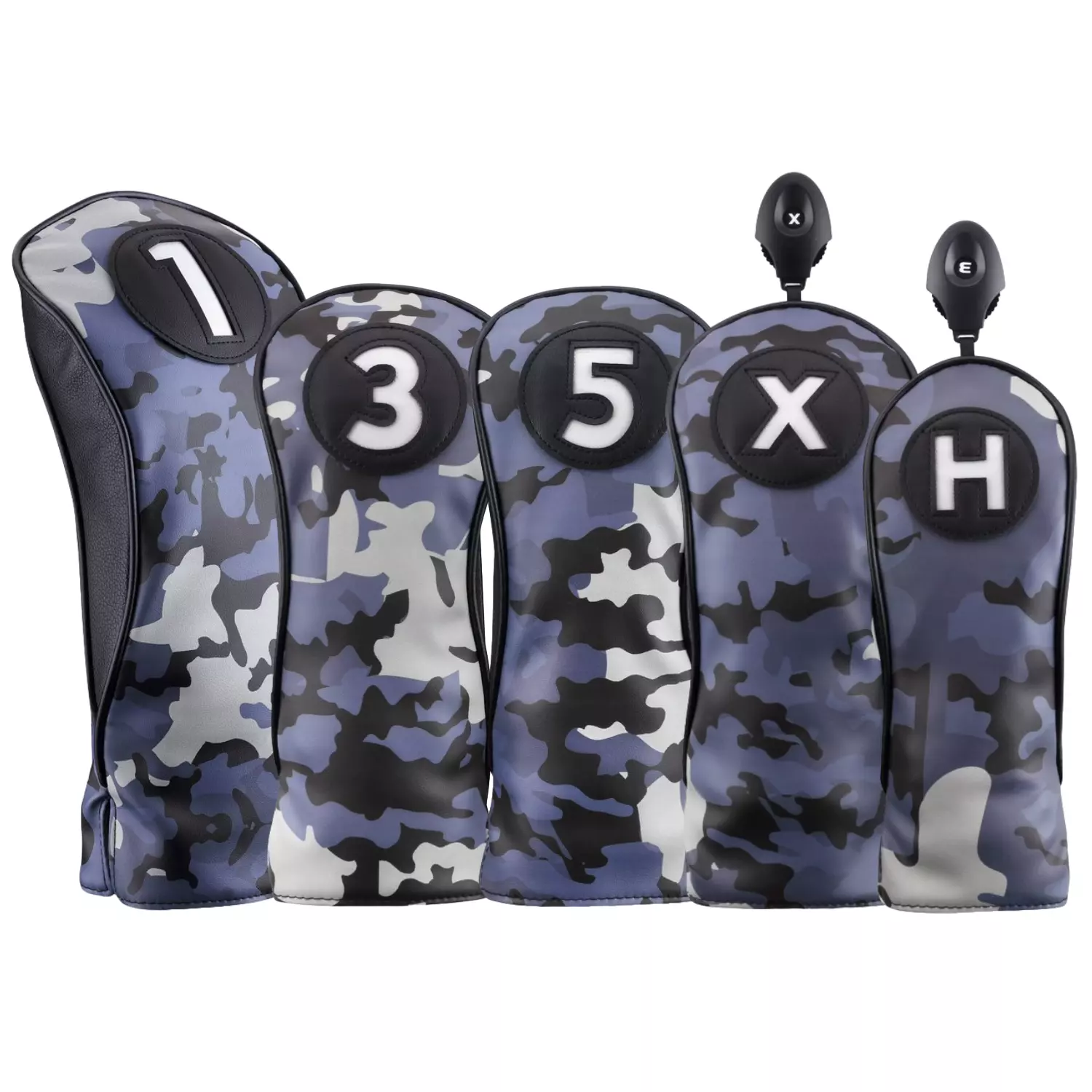 Majek Golf Club Blue and Black Camo Head Cover Set Driver #1/3/5/X/H Fairway Woods Hybrid