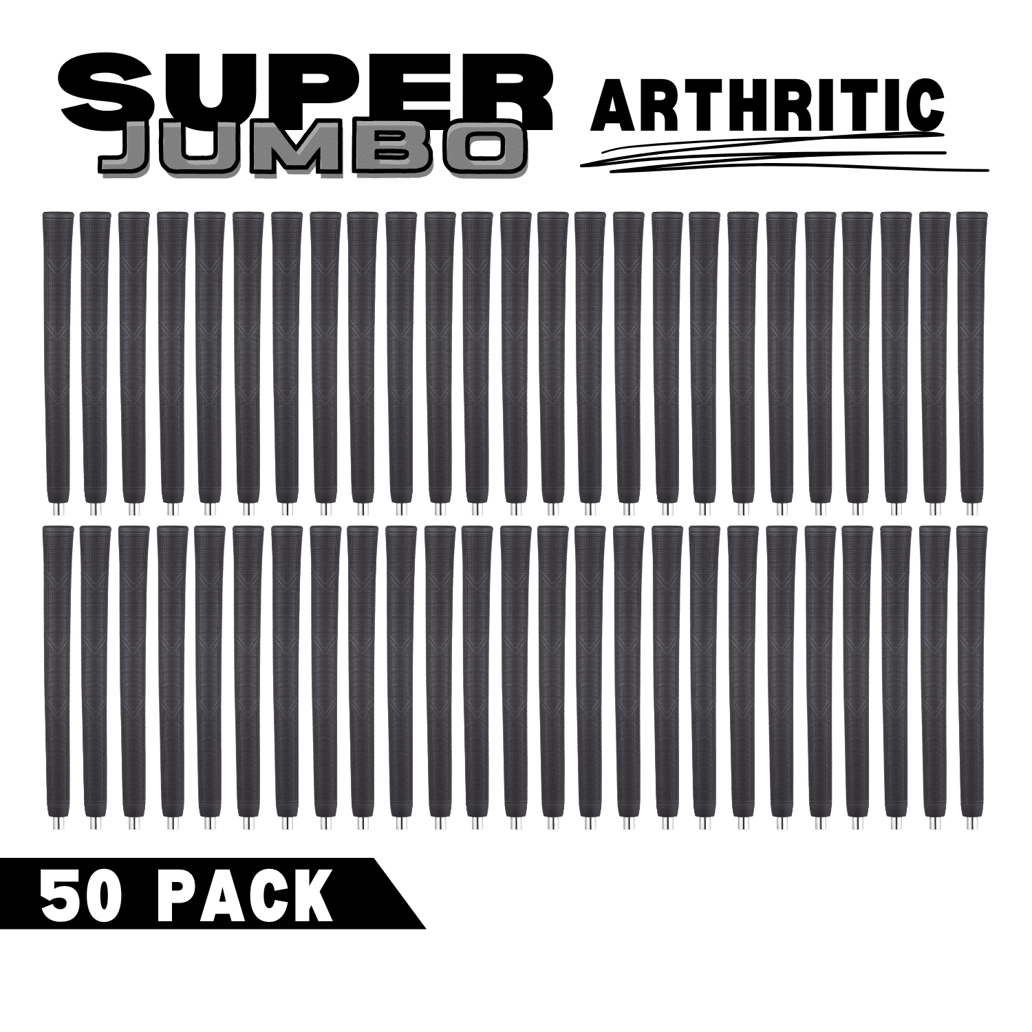 Majek Golf Club Grips- Super Jumbo Arthritic Extra Large Tour 360 Degree Black - NO LOGO - Round .600 Extra Large XL XXL Great for Tall Golfers with Big Hands - Premium Rubber Golf Grip - 50 Pack