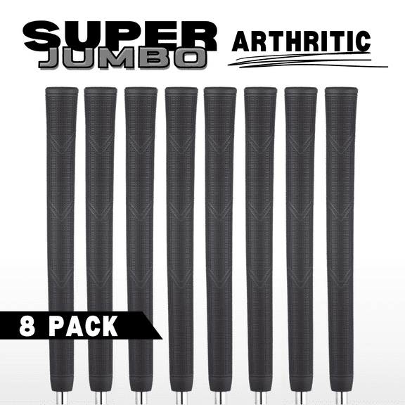 Majek Golf Club Grips- Super Jumbo Arthritic Extra Large Tour 360 Degree Black - NO LOGO - Round .600 Extra Large XL XXL Great for Tall Golfers with Big Hands - Premium Rubber Golf Grip - 8 Pack