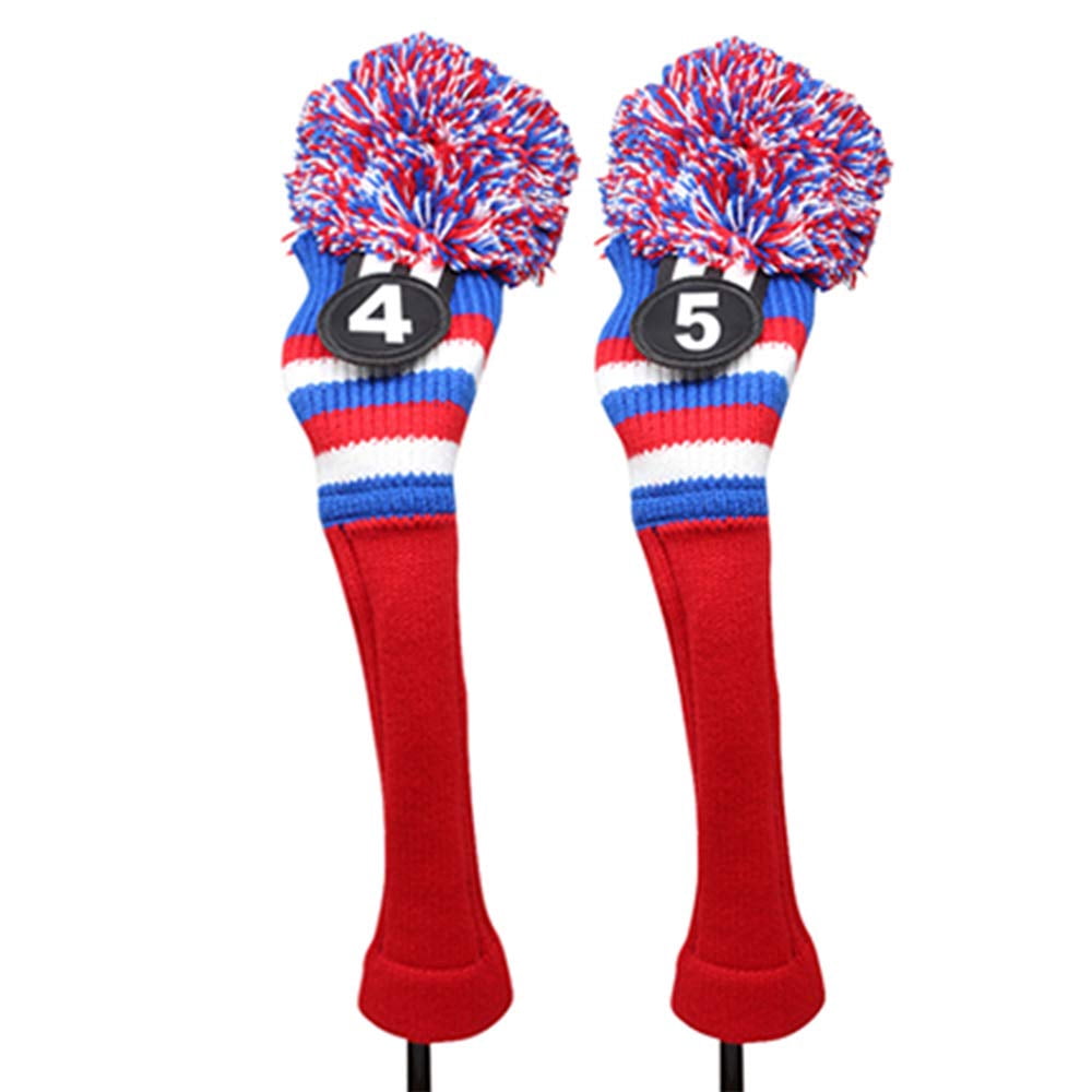 Majek Golf Red White Blue 4 & 5 Hybrid Headcovers Pom Pom Knit Limited Edition Vintage Classic Traditional Flag Retro Head Cover