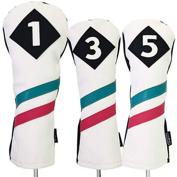 Majek Golf Vintage Headcovers White Seafoam Teal Pink Stripe Premium Retro Leather Style 1 3 5 Driver and Fairway Head Covers Fits 460cc Drivers and All Modern Metal Woods Custom Design in California