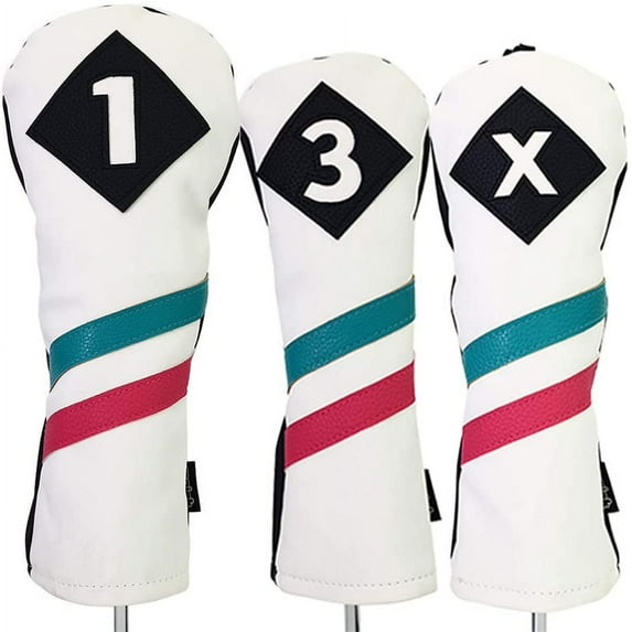 Majek Golf Vintage Headcovers White Seafoam Teal Pink Stripe Premium Retro Leather Style 1 3 X Driver and Fairway Head Covers Fits 460cc Drivers and All Modern Metal Woods Custom Design in California