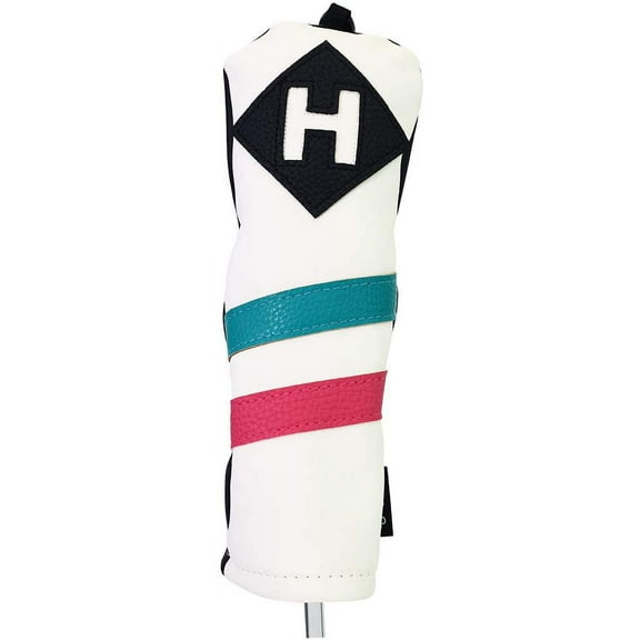 Majek Golf Vintage Headcovers White Seafoam Teal Pink Stripe Premium Retro Leather Style Hybrid Head Cover, Wheel Tag Includes Numbers 3 Through 7 Plus X Classic Custom Designs Made in California