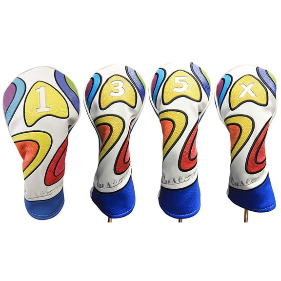 Majek Retro Golf Headcover Limited Edition Vintage Leather Style Psychedelic Colorful Groovy Custom Design #1 3 5 X Driver Fairway Wood Head Cover