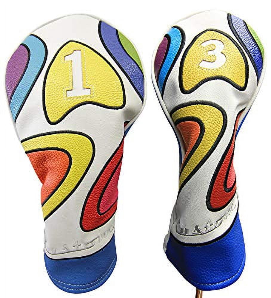 Majek Retro Golf Headcover Limited Edition Vintage Leather Style Psychedelic Colorful Groovy Custom Design #1 & 3 Driver Fairway Wood Head Cover