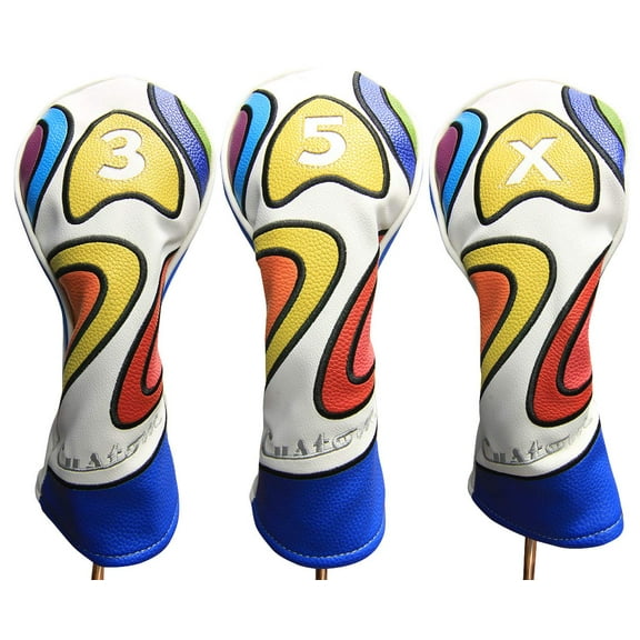Majek Retro Golf Headcover Limited Edition Vintage Leather Style Psychedelic Colorful Groovy Custom Design #3 5 X Fairway Wood Head Cover