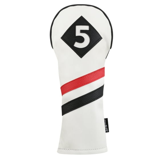 Majek Retro Golf Headcover White Red and Black Vintage Leather Style #5 Fairway Wood Head Cover Classic Look