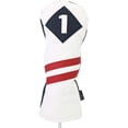 thumbnail image 1 of Majek Retro Golf Headcover White with Red Stripe Vintage Leather Style 1 Driver Head Cover Fits 460cc Drivers Classic Look, 1 of 8