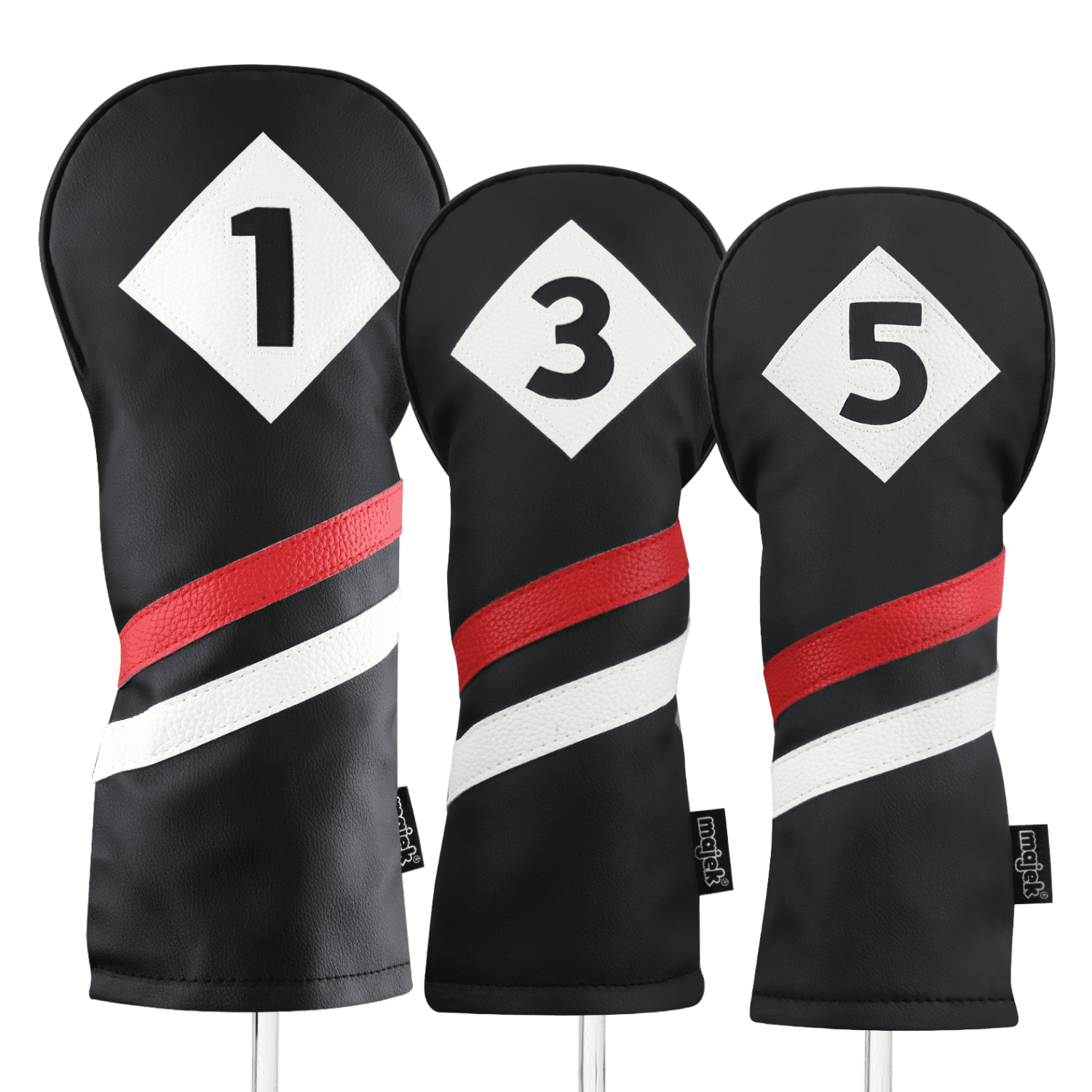 Majek Retro Golf Headcovers Black Red and White Vintage Majek Retro Golf Headcovers Black Red and White Vintage