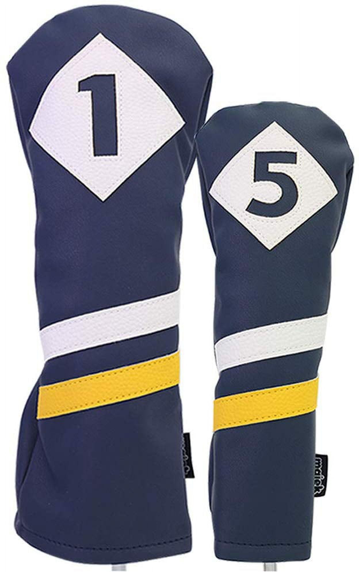 Majek Retro Golf Headcovers Blue White and Yellow Vintage Leather Style 1 & 5 Driver Fairway Head Cover Fits 460cc Drivers Classic Look