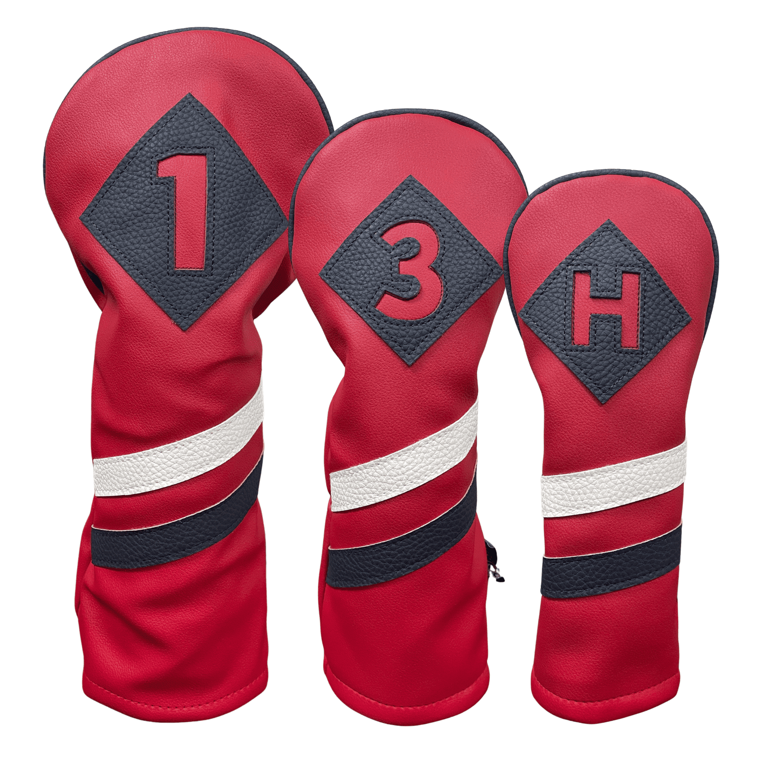 Majek Retro Golf Headcovers Red with White and Blue Stripe Vintage Leather Style 1 3 H Driver Fairway Wood and Hybrid Head Cover Classic Look