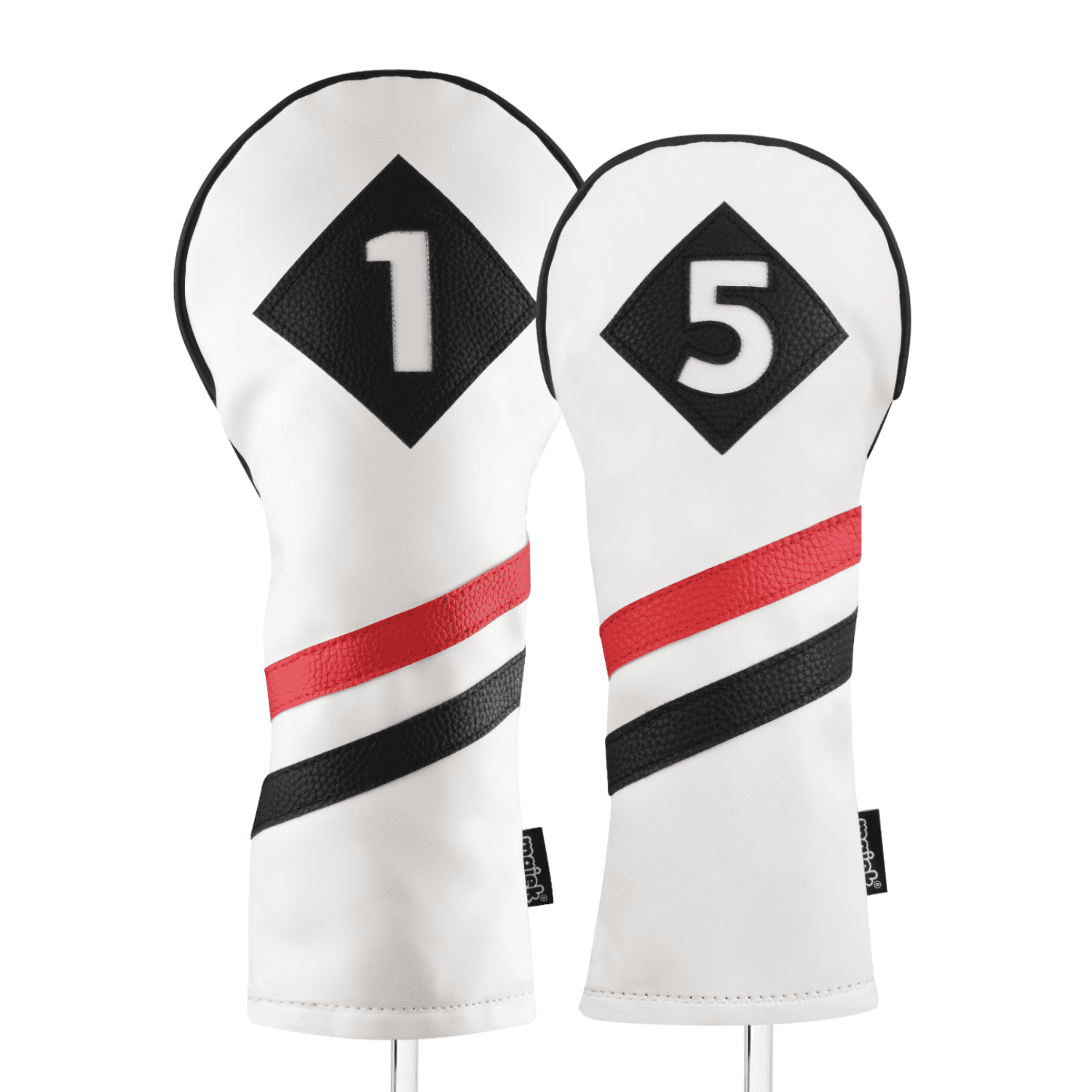 Majek Retro Golf Headcovers White Red and Black Vintage Leather Style 1 & 5 Driver and Fairway Head Cover Fits 460cc Drivers Classic Look