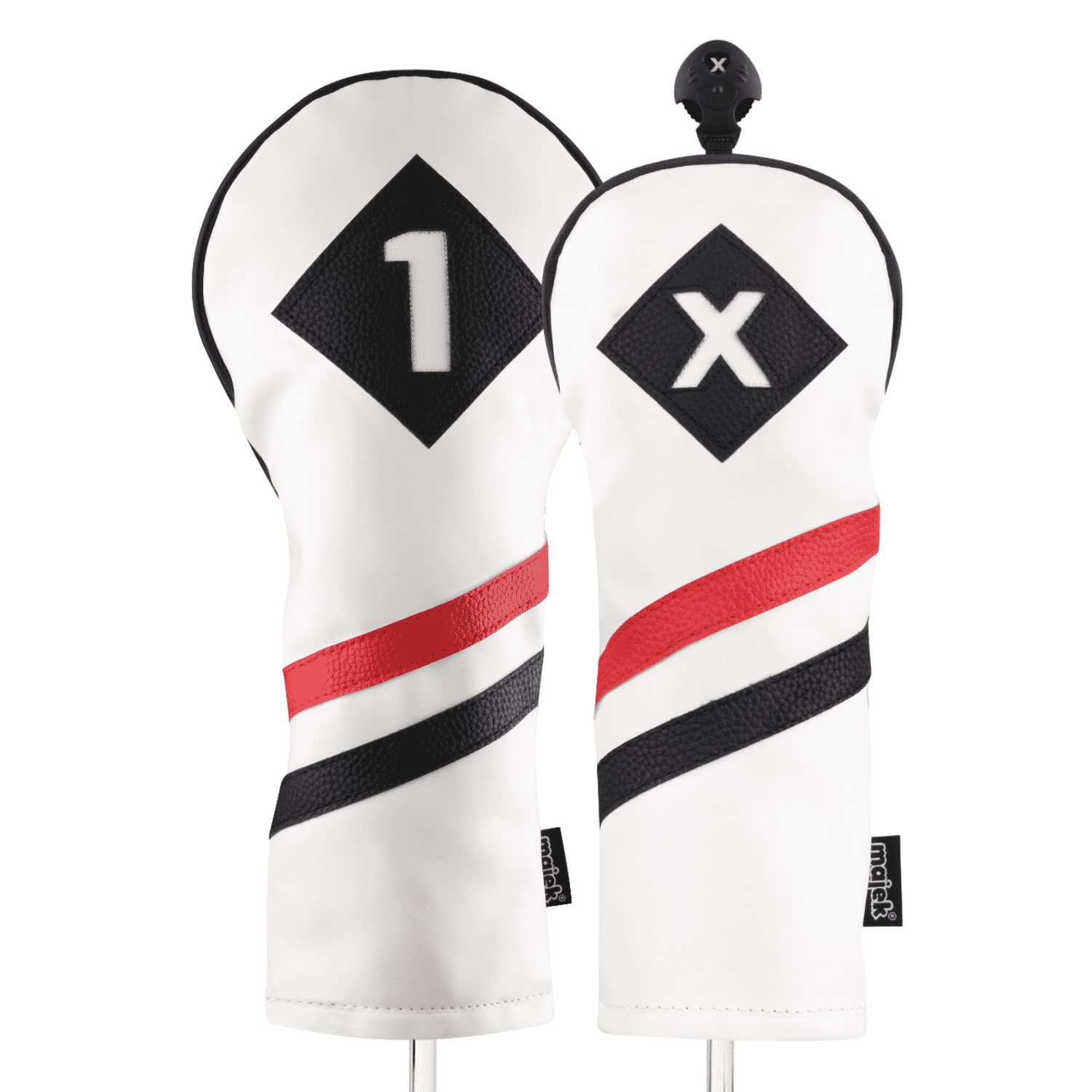 Majek Retro Golf Headcovers White Red and Black Vintage Leather Style 1 X Driver Fairway Wood Head Cover Classic Look