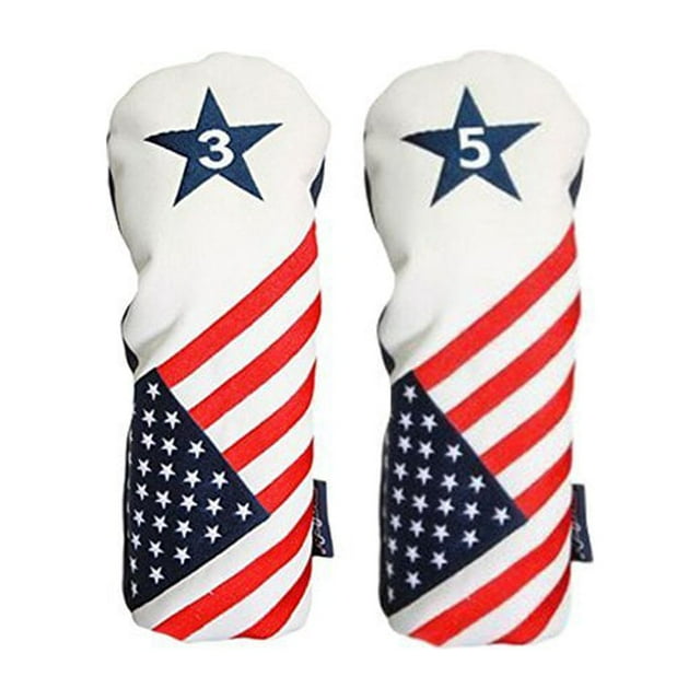 Majek USA Vintage Golf Driver Headcover USA 3 & 5 Headcover Patriot Golf Vintage Retro Patriotic Fairway Wood Head Cover Fits All Modern Fairway Wood Clubs