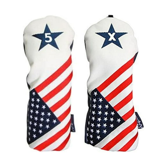 Majek USA Vintage Golf Driver Headcover USA 5 & X Headcover Patriot Golf Vintage Retro Patriotic Fairway Wood Head Cover Fits All Modern Fairway Wood Clubs