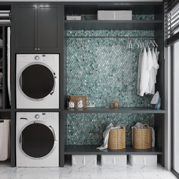 Majeste 10.8 in. x 11.3 in. Glossy Sea Blue Glass Mosaic Wall and Floor Tile (8.48 sq. ft./case) (10-pack)