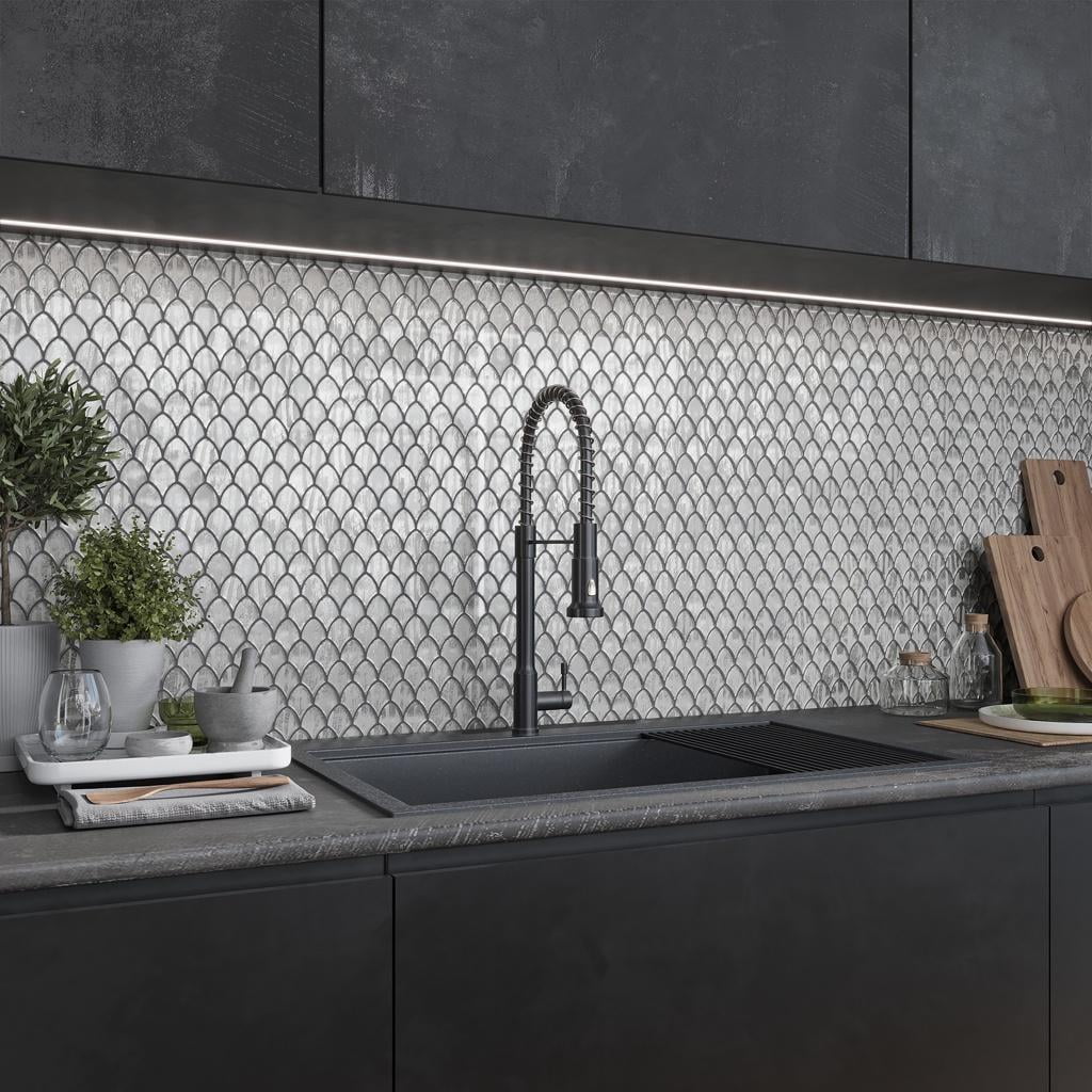 Majeste Silver Glass Fish Scale Mosaic Tile