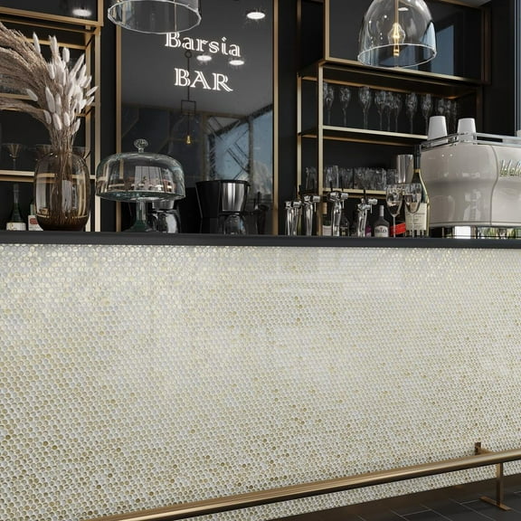 Majeste 12.2 in. x 12.2 in. Glossy White and Gold Glass Mosaic Wall and Floor Tile (10.34 sq. ft./case) (10-pack)