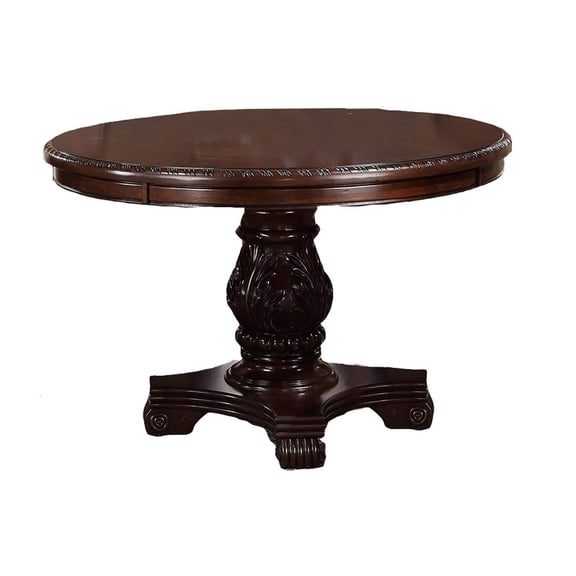 Majestic 48 Inch Round Pedestal Dining Table, Brown Formal Rubberwood Table for Royal Dining Room