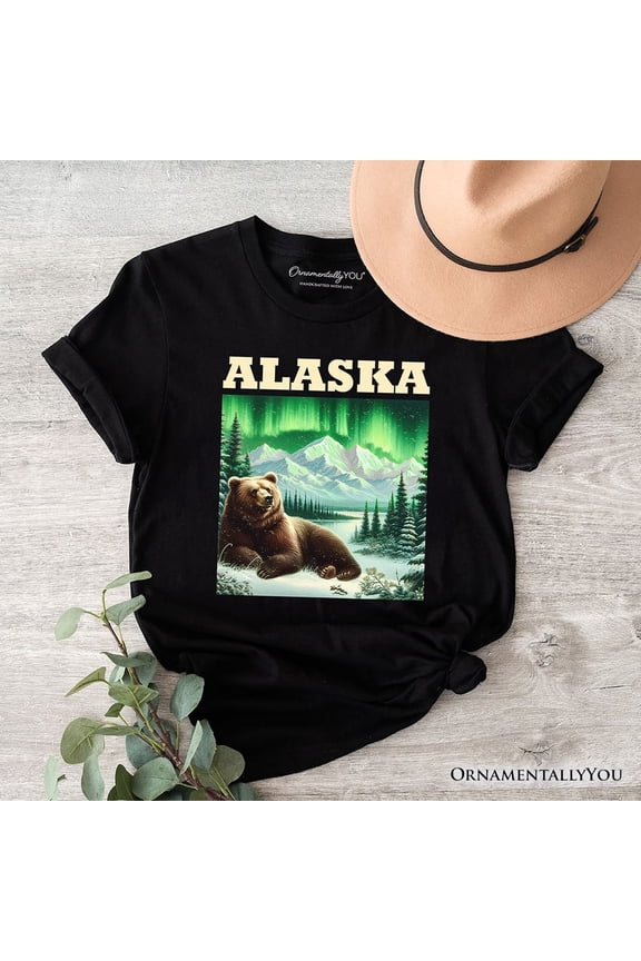Majestic Alaska State Wilderness Vintage T-Shirt, Northern Lights Grizzly Bear Tee and Nature Souvenir