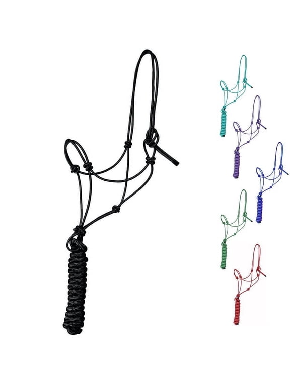 1/4" Rope 4 Knot Stiff Polyester Training Halter with 10’ Matching Lead Rope for Horses – Full