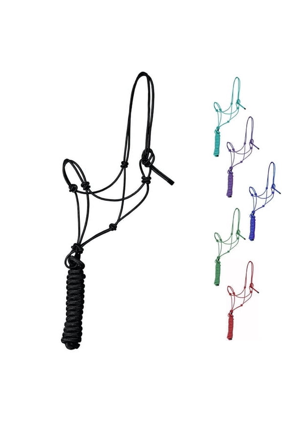 1/4" Rope 4 Knot Stiff Polyester Training Halter with 10’ Matching Lead Rope for Horses – Full