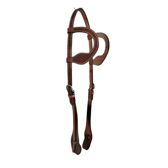 Majestic Ally Natural Super Leather Antique Tooling Quick Bit Change Double Ear Headstall