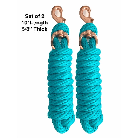 Majestic Ally Pack of 2 Solid Poly Lead Rope for Horses & Livestock – 10 Foot Long and 5/8 inch Thick - Replaceable Heavy-Duty Bolt Snap – Handmade – Soft, Broken in Feel