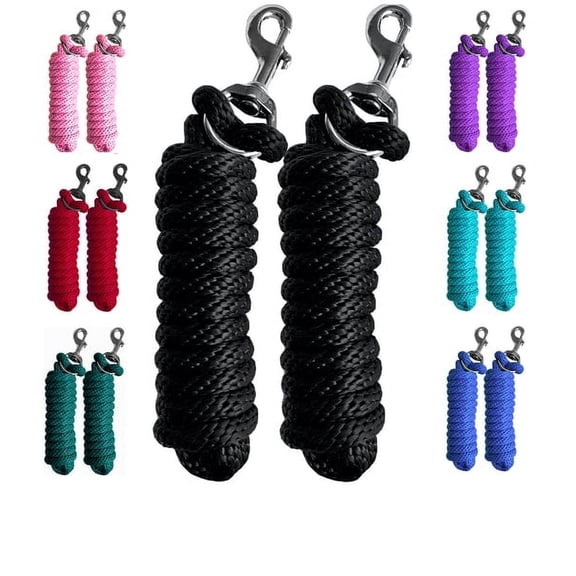 Majestic Ally Pack of 2 Solid Poly Lead Rope for Horses & Livestock – 10 Foot Long and 5/8 inch Thick - Replaceable Heavy-Duty Bolt Snap – Handmade – Soft, Broken in Feel