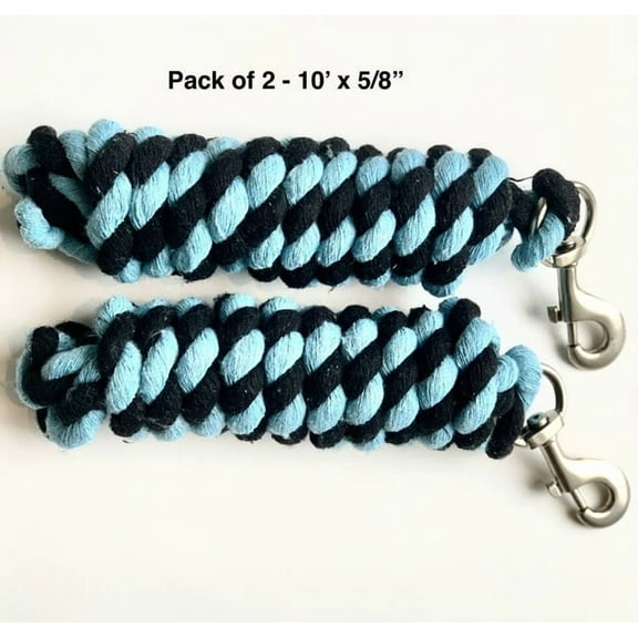 Majestic Ally Pack of 2 Solid Two/Three Colors Replaceable both Handmade Cotton Lead Rope for Horses & Livestock – 10 Feet x 5/8 inch