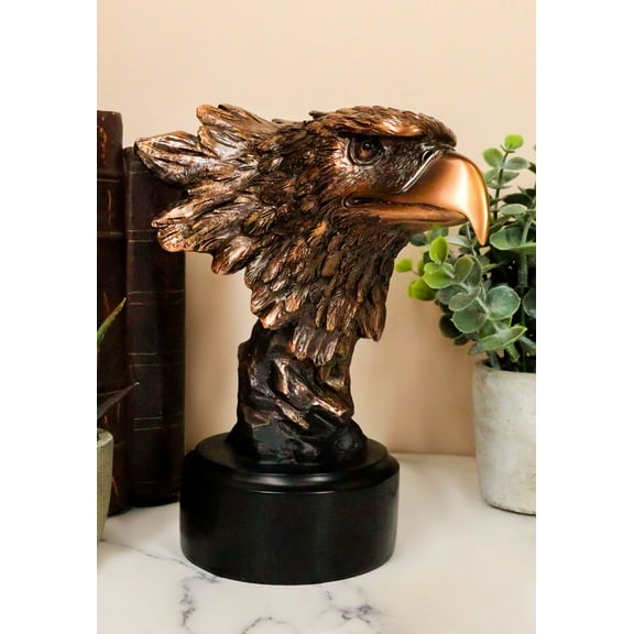 Majestic American Bald Eagle Head Bust Electroplated Bronze Figurine With Base