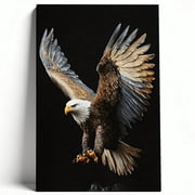 Majestic American Bald Eagle Patriotic Flying Wildlife Matte Finish Gallery Wrapped Canvas Wall Art Home Decoration Decor Living Room Office Study 24*36inch60*90cm