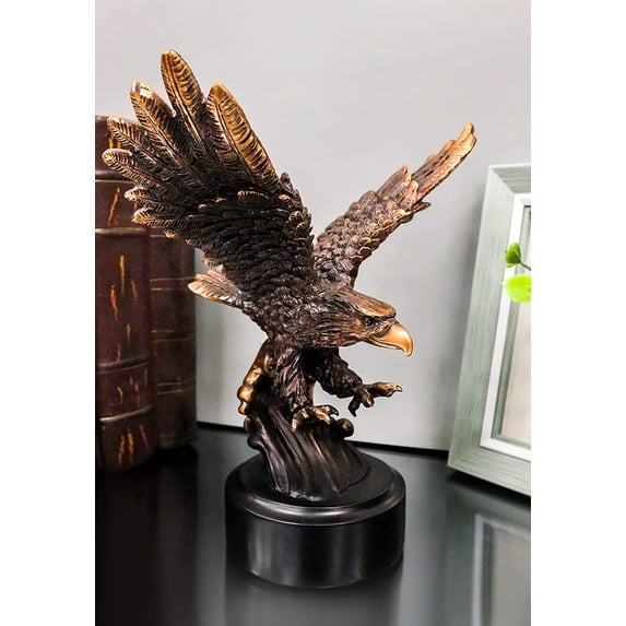 Majestic American Bald Eagle Skimming Over Water To Catch Fish Figurine W/ Base