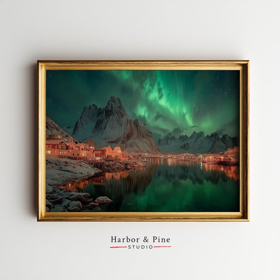 Majestic Arctic Northern Lights Winter Landscape Mountain Scene, UNFRAMED Size 30x30
